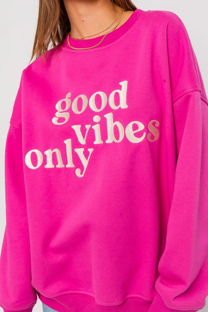 The Vibes | Pink Letter Embroidery Oversized Sweatshirt