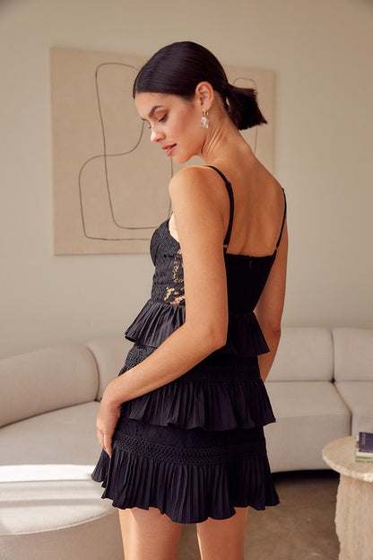 Midnight Kiss | Black Tiered Lace Knitted Dress