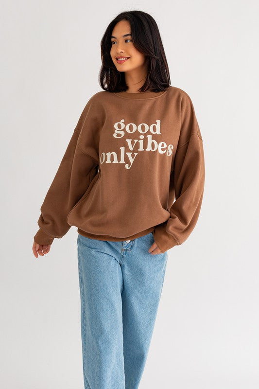 The Vibes | Letter Embroidery Oversized Sweatshirt