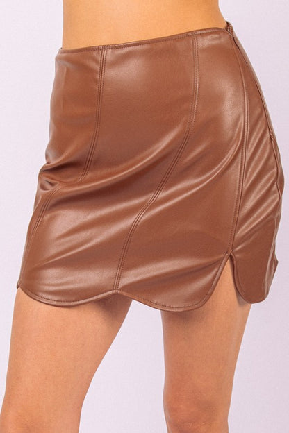 Mix & Mingle | Faux Leather Fitted Mini Skirt - Brown