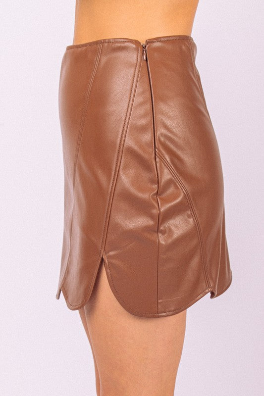 Mix & Mingle | Faux Leather Fitted Mini Skirt - Brown