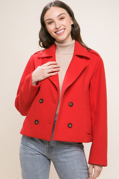 So Appeasing | Red Double Breasted Pea Coat