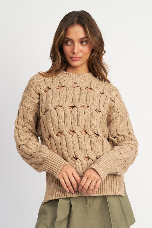 Cut To It | Taupe Open Knit Sweater