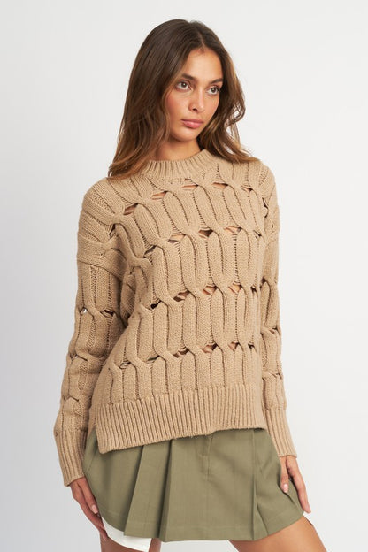 Cut To It | Taupe Open Knit Sweater