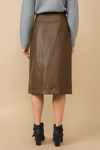 Make It Known | Chocolate Brown Faux Leather Midi Skirt