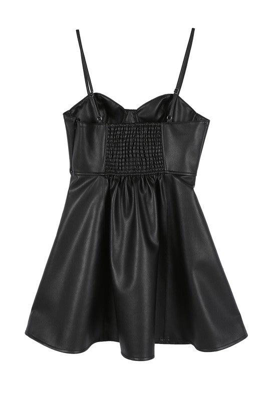 Knockout | Black Vegan leather bustier mini dress