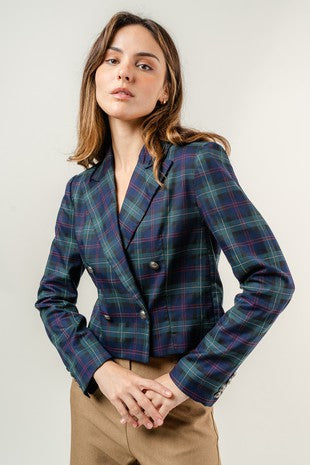 Prep School Crush | Plaid Double Breasted Cropped Blazer