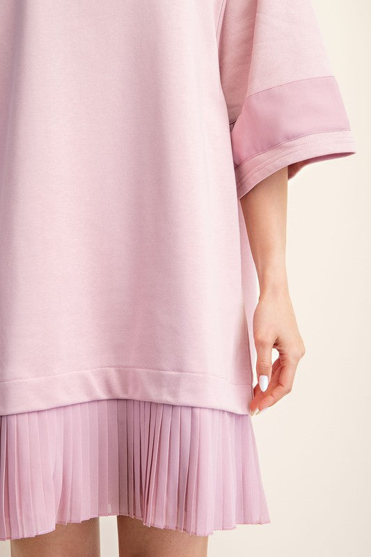 Short Sleeve Jersey Dress with a Chiffon Skirt | Pink