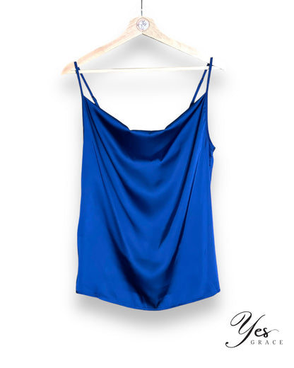 Faithful One | Satin Cowl Neck Tank | Navy