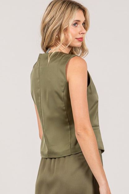 Stella | Satin Tailored Vest | Olive