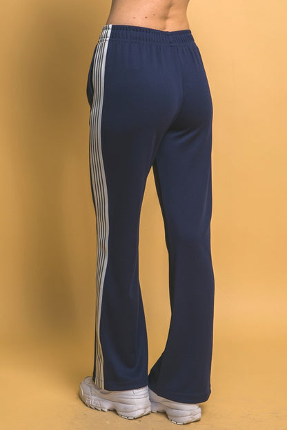 Effortless Run | Navy Blue Side Stripes Wide-leg Sweatpants