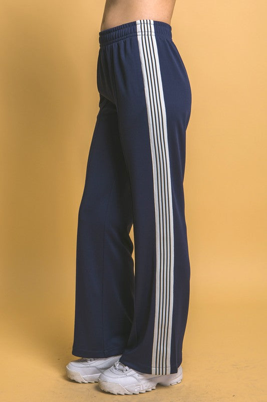 Effortless Run | Navy Blue Side Stripes Wide-leg Sweatpants