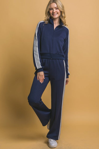 Effortless Run | Navy Blue Track Jacket With Side Stripes