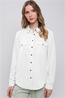 Scooped Hem Button Up Shirt | white