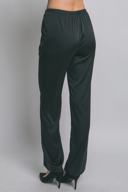 Tres Chic | Black Tie Waist Silk Pants