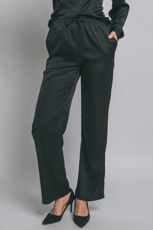 Tres Chic | Black Tie Waist Silk Pants