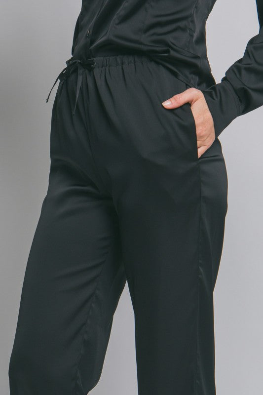 Tres Chic | Black Tie Waist Silk Pants