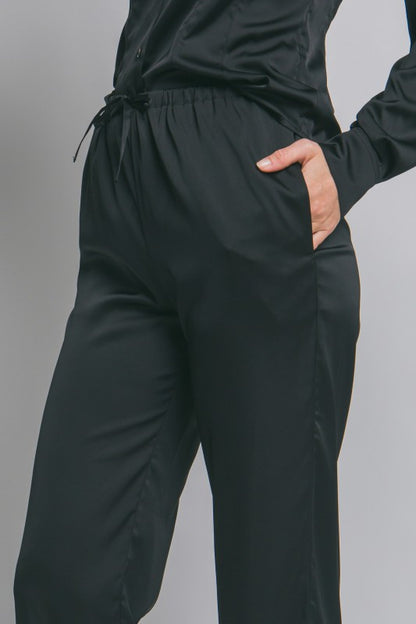 Tres Chic | Black Tie Waist Silk Pants