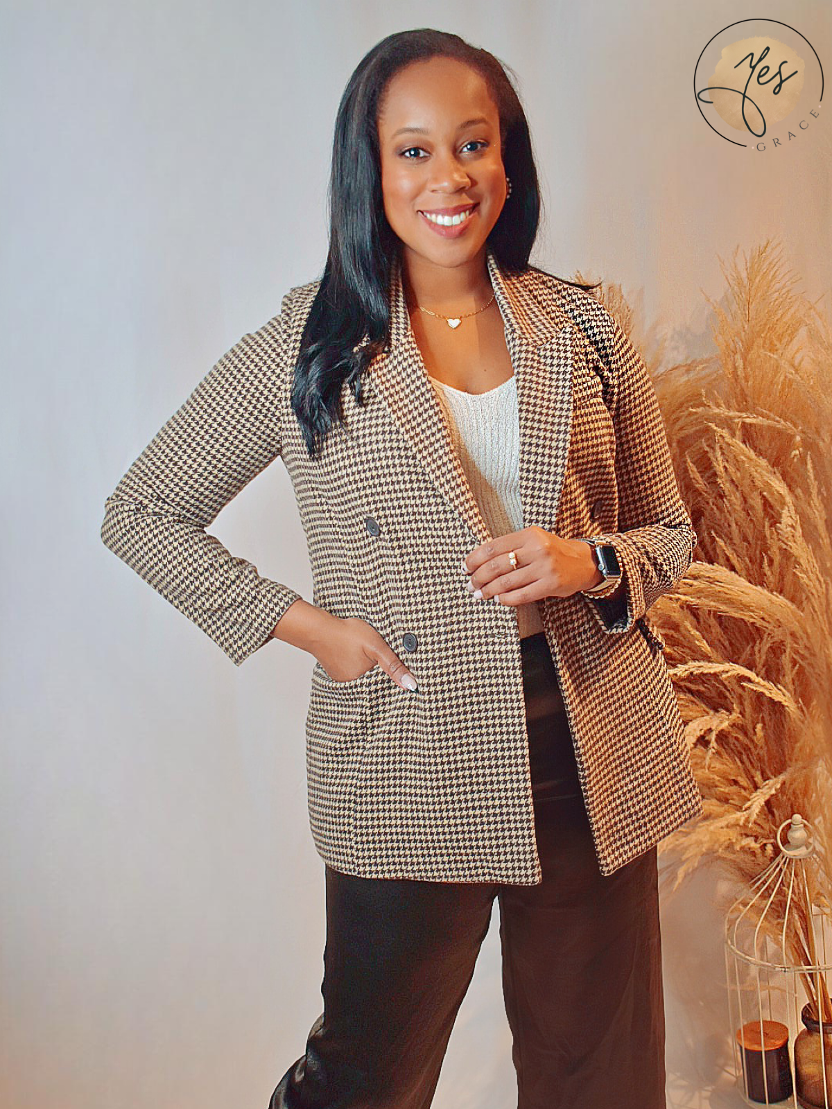 In The Cigar Room | Brown Checkered Blazer Coat