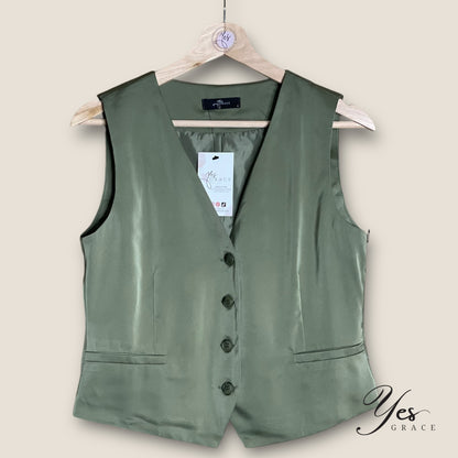 Stella | Satin Tailored Vest | Olive