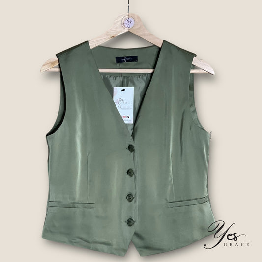 Stella | Satin Tailored Vest | Olive