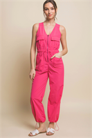 Cargo Jumpsuit With Elastic Waistband | Hot Pink