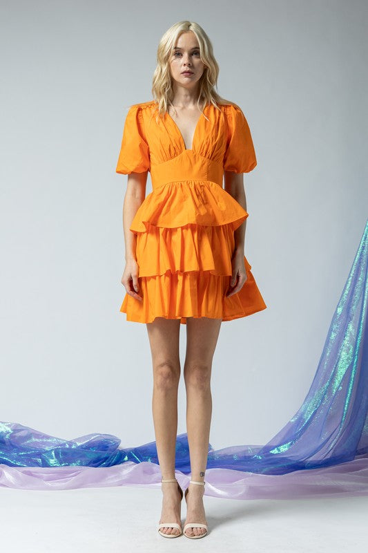 It's a Party | Orange Balloon Sleeve Cocktail Dress