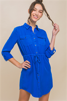 Button Down Tencel Denim Midi Shirt Dress | Cobalt