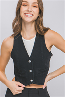 Denim Buttoned Vest Top | Black