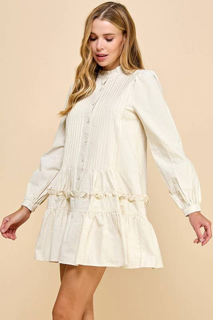 Eloise | Button Down Pleated Detail Dress | Ivory