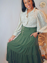 Load image into Gallery viewer, Willow | Olive Tiered Maxi Skirt
