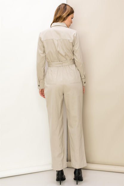 Mission Accomplished | Oyster Gray Woven Jumpsuit