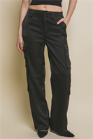 Satin Long Pants with Cargo Pockets | Black