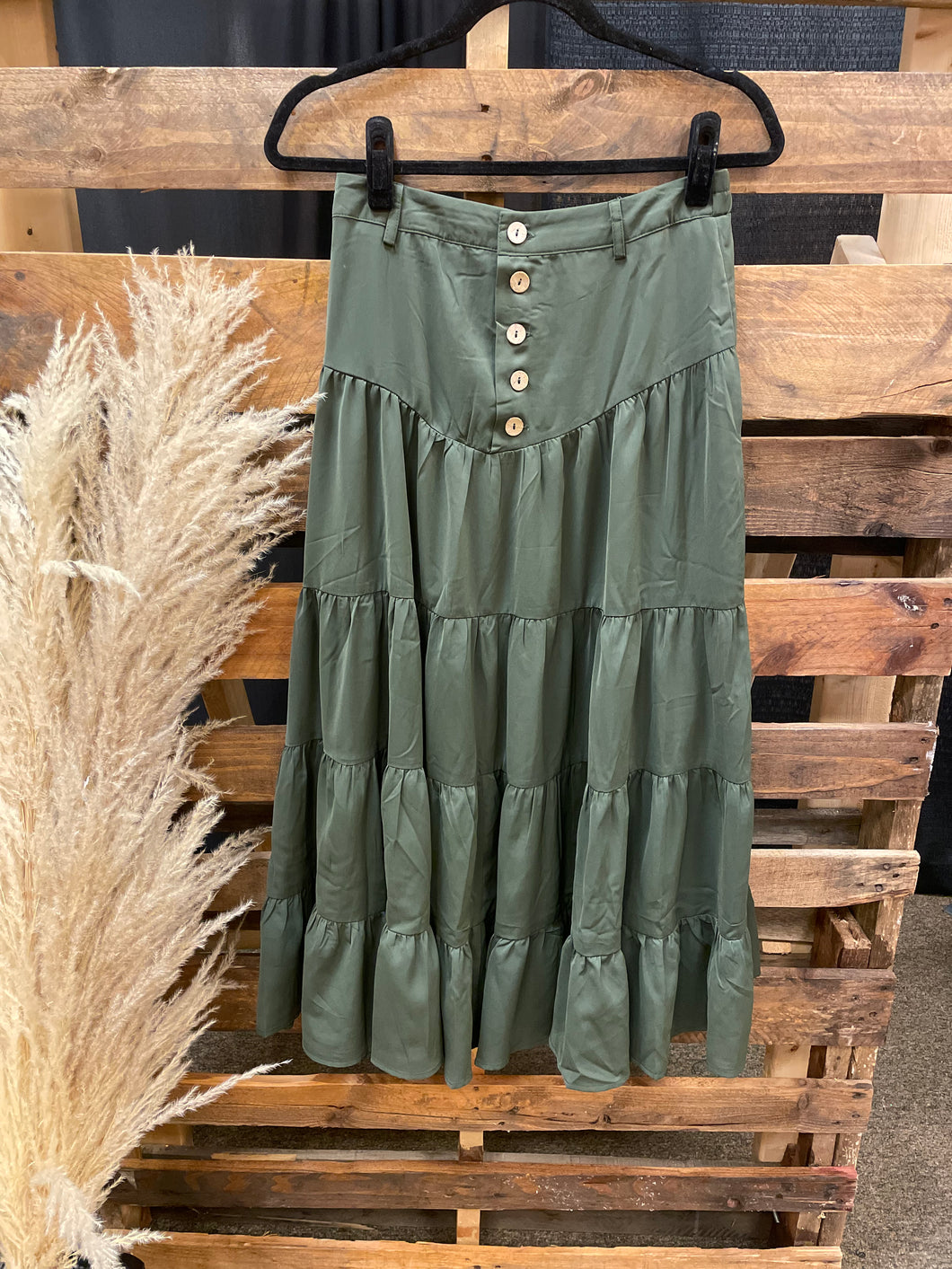 Willow | Olive Tiered Maxi Skirt