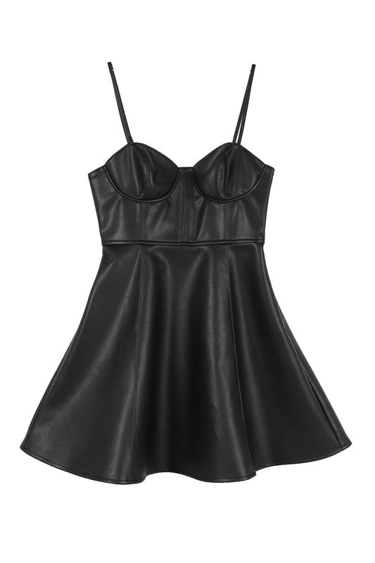 Knockout | Black Vegan leather bustier mini dress