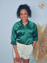 Load image into Gallery viewer, Go With The Flow | Silky Button Down Shirt - Hunter Green
