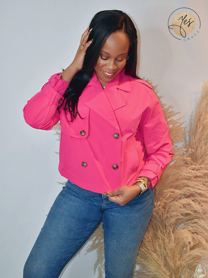 Sophisticated Socialite | Cropped Trench Jacket - Pink