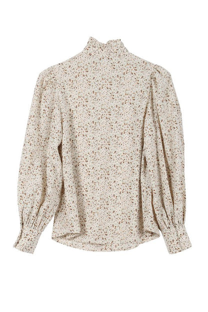 Fall Time Flirt | Stand collar floral frill blouse