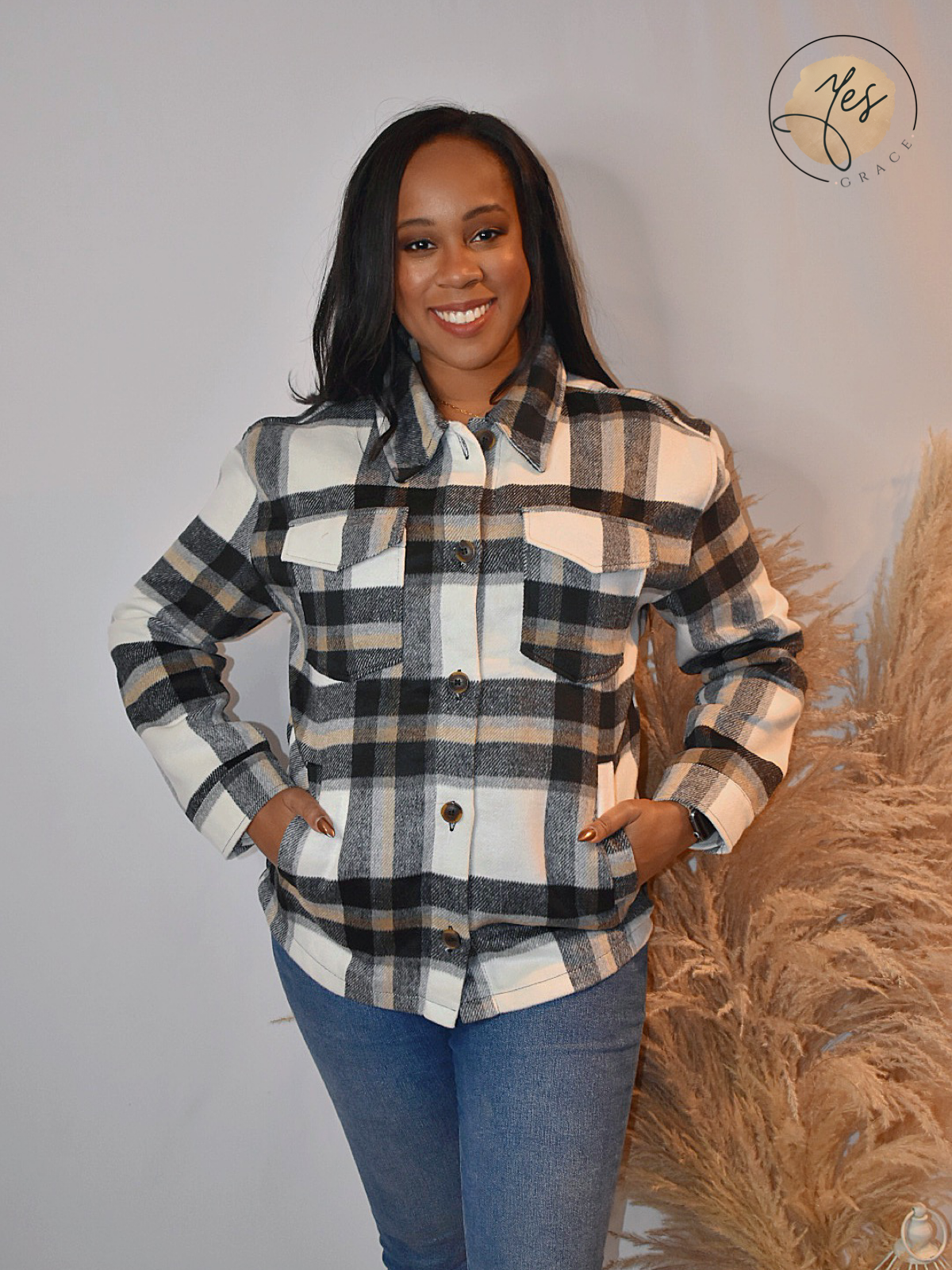 Lumberjack Jane Plaid Button Up Shacket Yes Grace Boutique