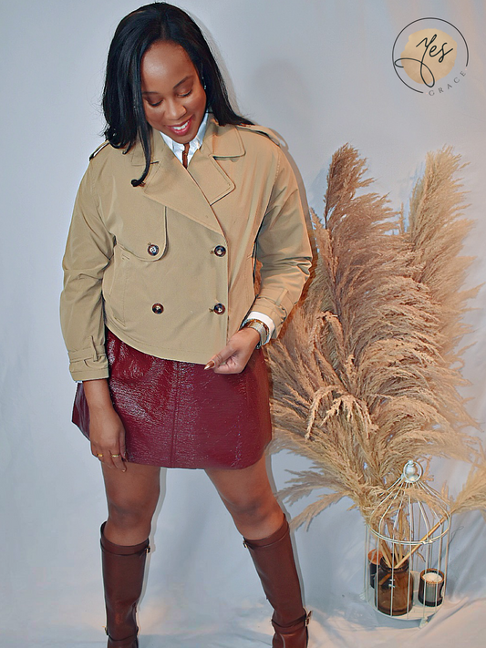 Sophisticated Socialite | Cropped Trench Jacket - Camel