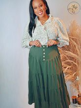 Load image into Gallery viewer, Willow | Olive Tiered Maxi Skirt
