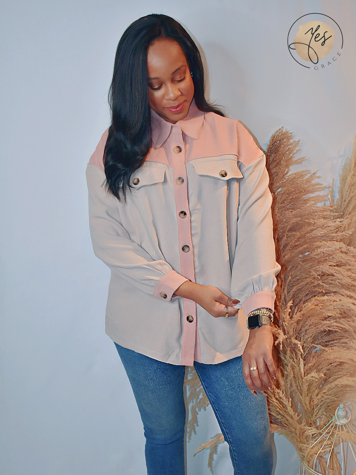 Glampsite Queen | Pink Colorblock Shacket