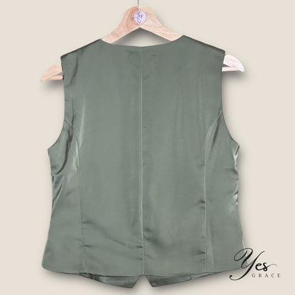 Stella | Satin Tailored Vest | Olive