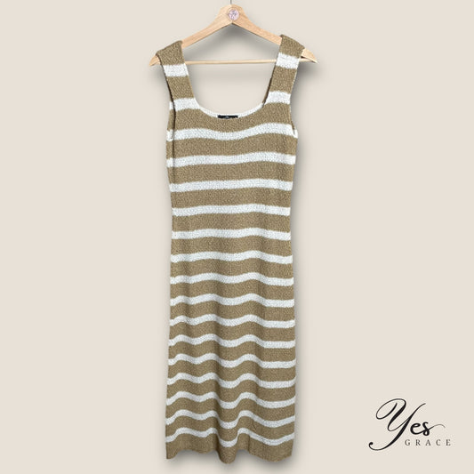 Autumn | Sweater Knit Maxi Dress | Beige & White Stripe