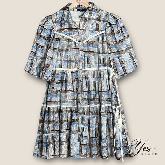 Talk to Me Nice | Babydoll Dress | Plaid Blue, Brown, and Cream