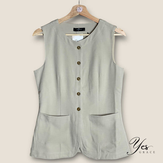 Whitley | Button Front Vest Top | Khaki