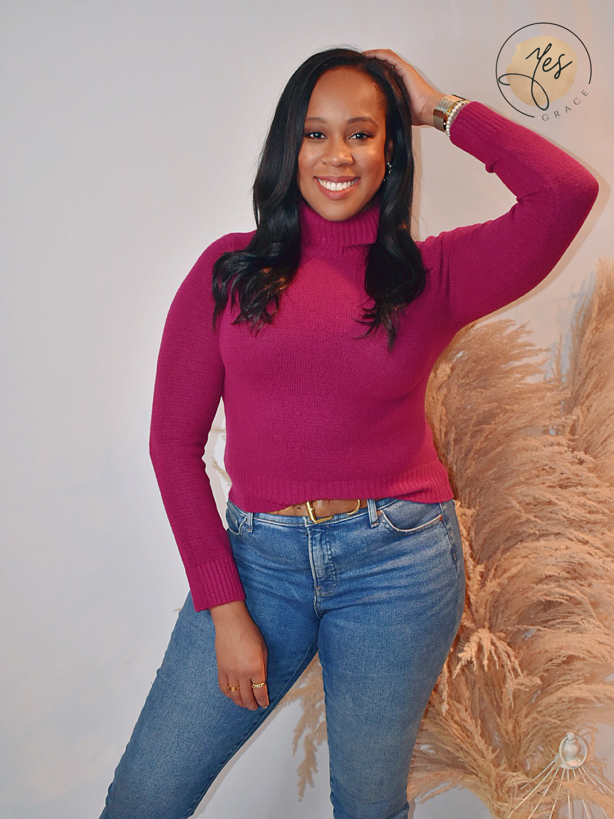 Berry Bold | Violet Mock Neck Long Sleeve Sweater Top