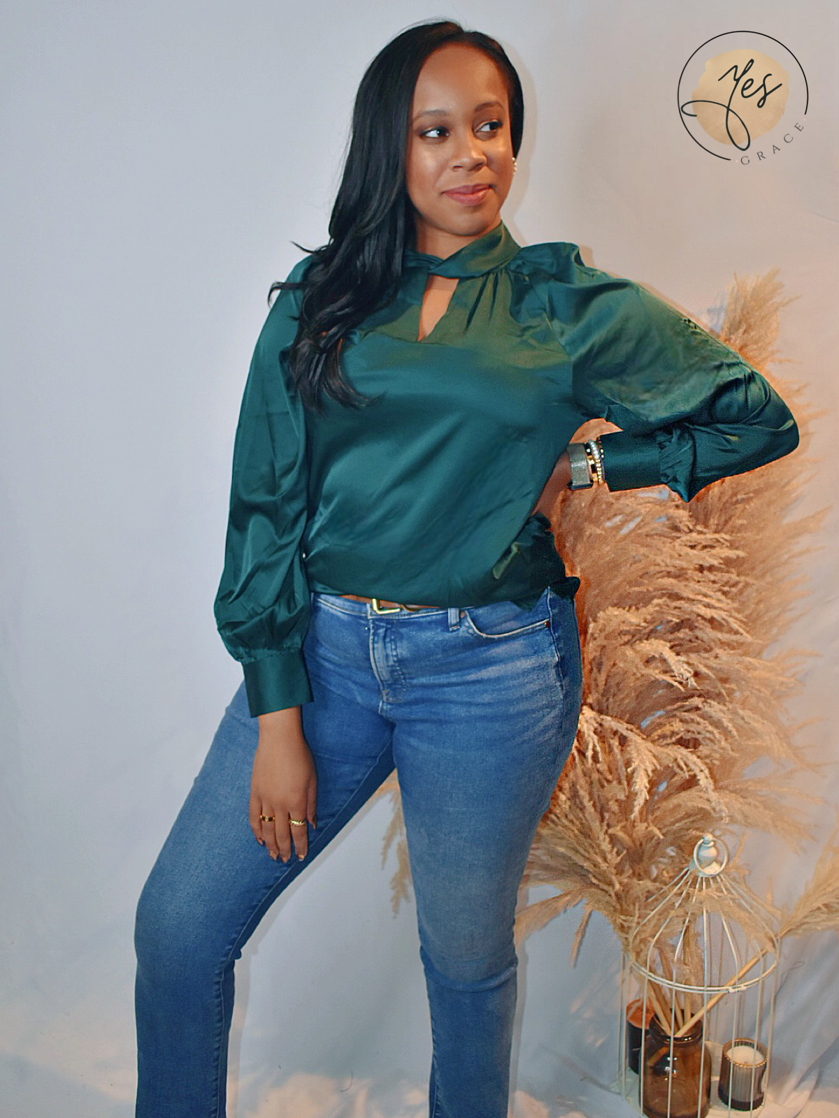 Party Favor(ite) | Hunter Green Twist Keyhole Mock Neck Top