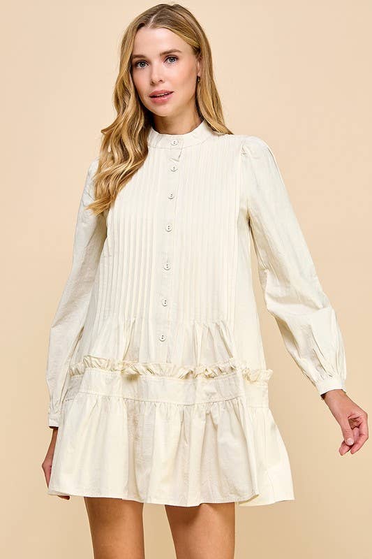 Eloise | Button Down Pleated Detail Dress | Ivory