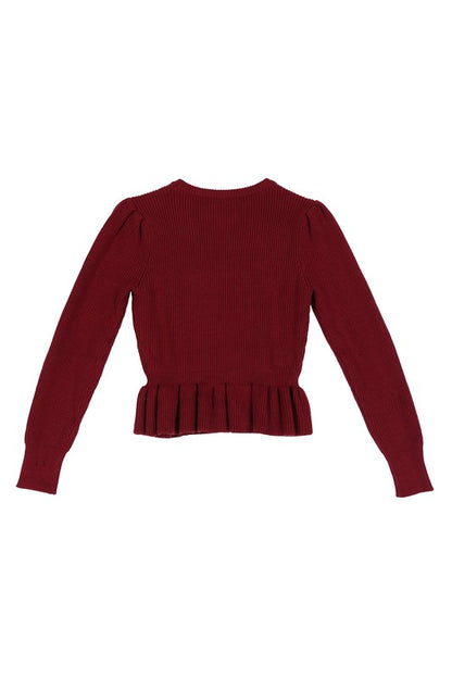 Fireside Romance | Burgundy Peplum Sweater Top